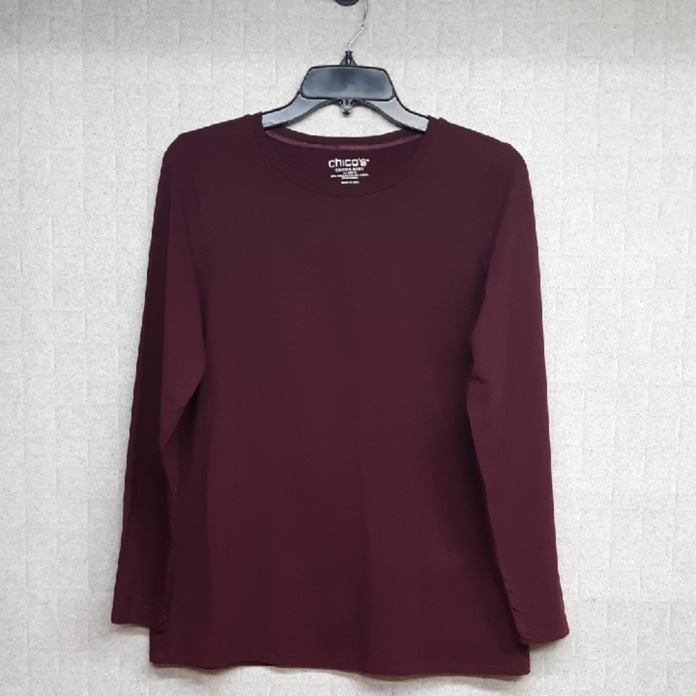 Chico's Pima Cotton Burgundy Long Sleeve Top